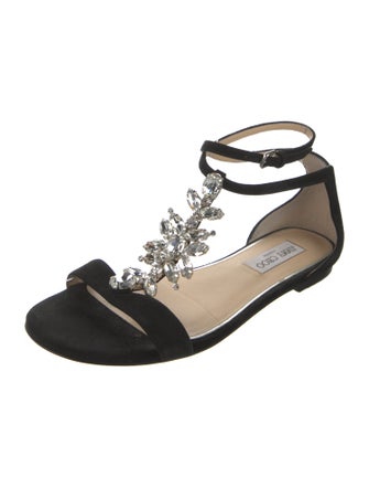 Jimmy Choo Suede Crystal Embellishments T-Strap Sandals