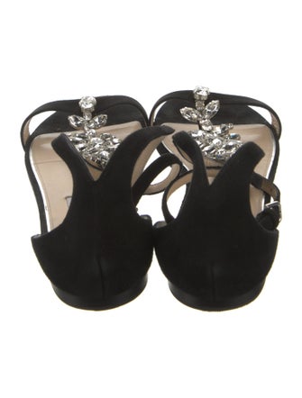 Jimmy Choo Suede Crystal Embellishments T-Strap Sandals