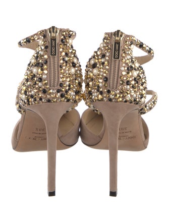 Jimmy Choo Suede Studded Accents T-Strap Pumps