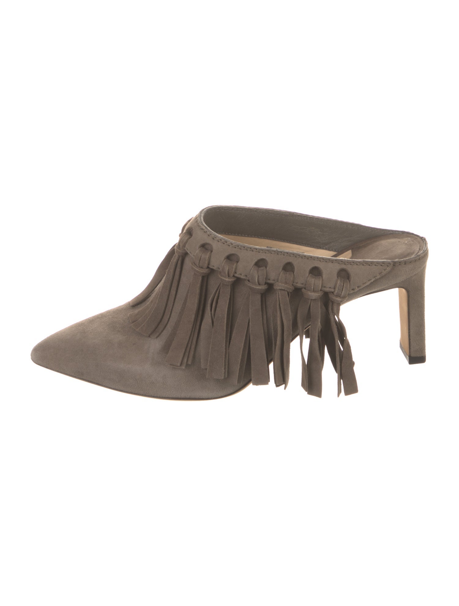 Jimmy Choo Suede Fringe Trim Accent Mules