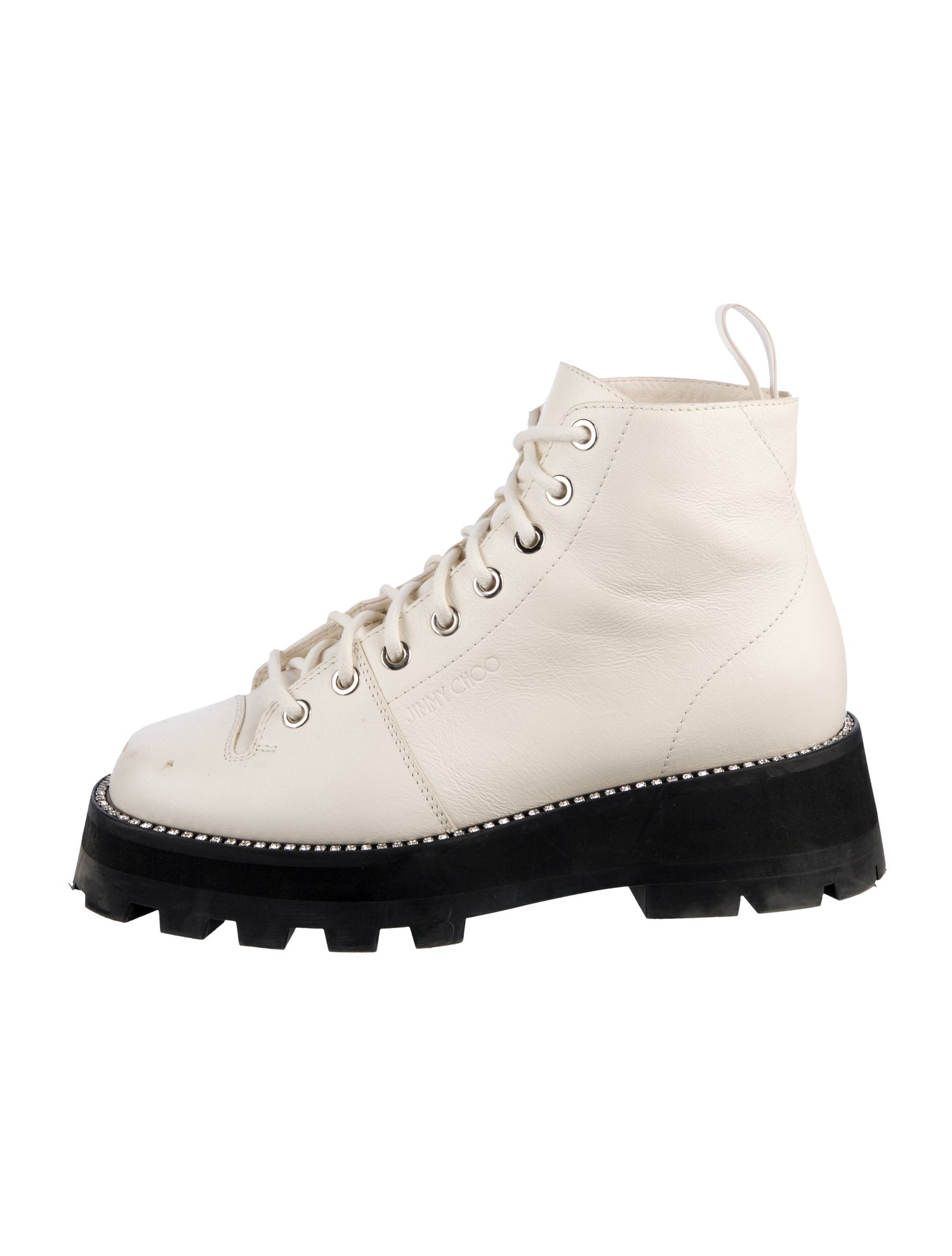 Jimmy Choo Leather Crystal Embellishments Combat Boots