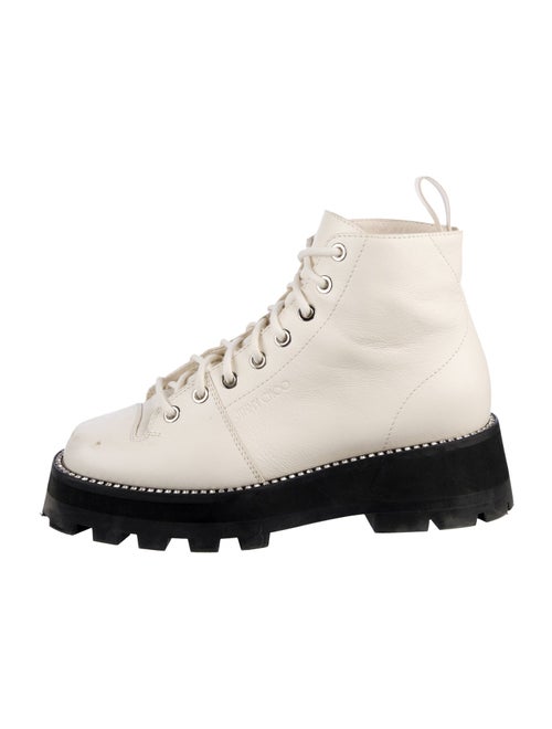 Jimmy Choo Leather Crystal Embellishments Combat Boots