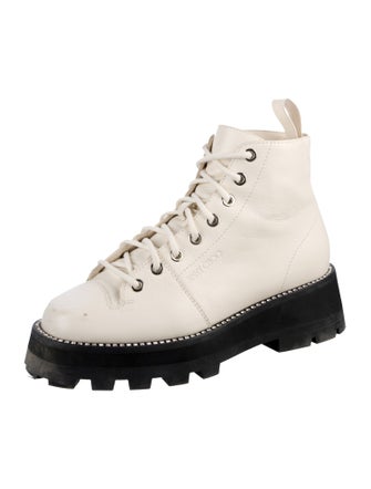 Jimmy Choo Leather Crystal Embellishments Combat Boots