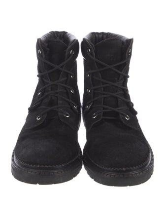 Jimmy Choo Suede Fur Trim Combat Boots