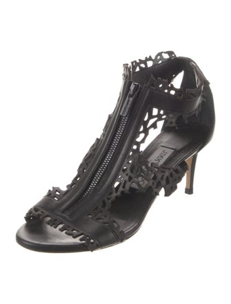 Jimmy Choo Leather Lasercut Accents T-Strap Sandals