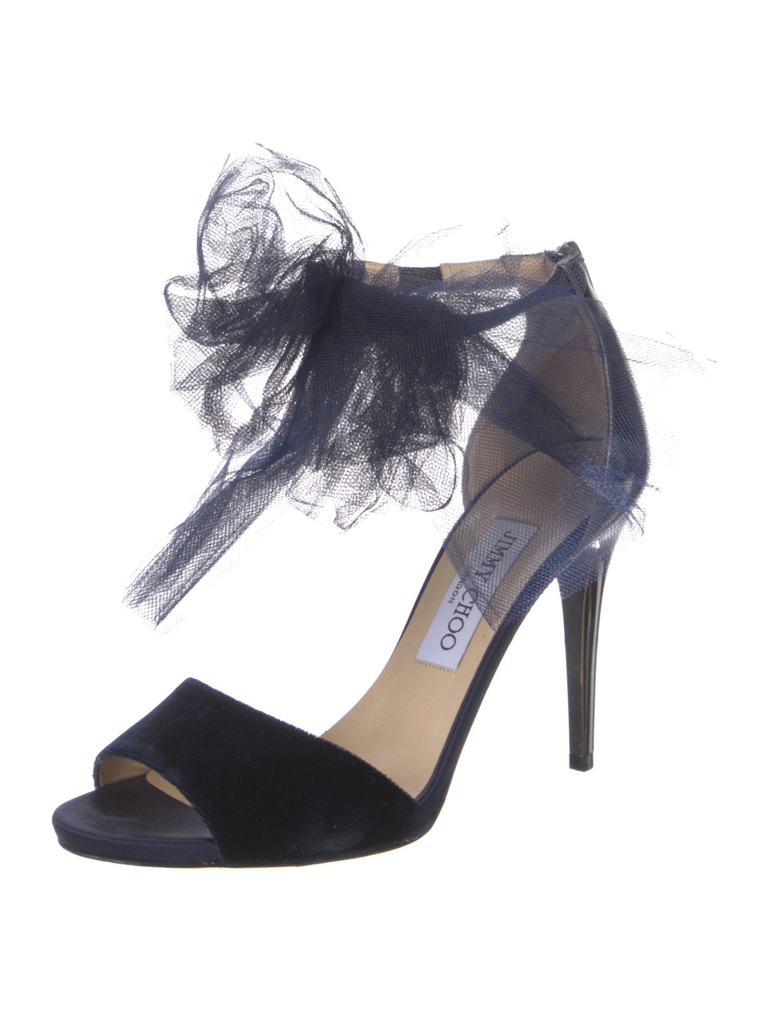 Jimmy Choo Velvet Mesh Accents T-Strap Sandals