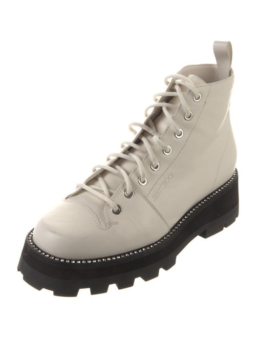 Jimmy Choo Leather Crystal Embellishments Combat Boots