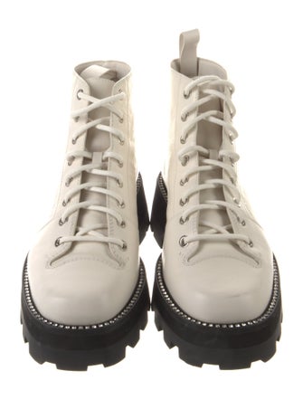 Jimmy Choo Leather Crystal Embellishments Combat Boots