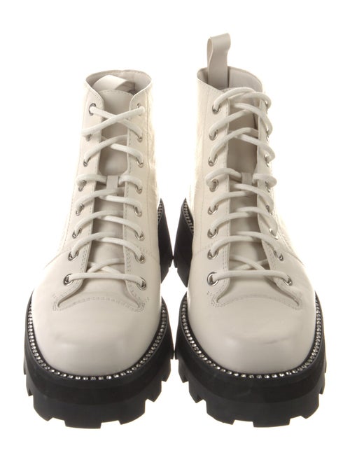 Jimmy Choo Leather Crystal Embellishments Combat Boots