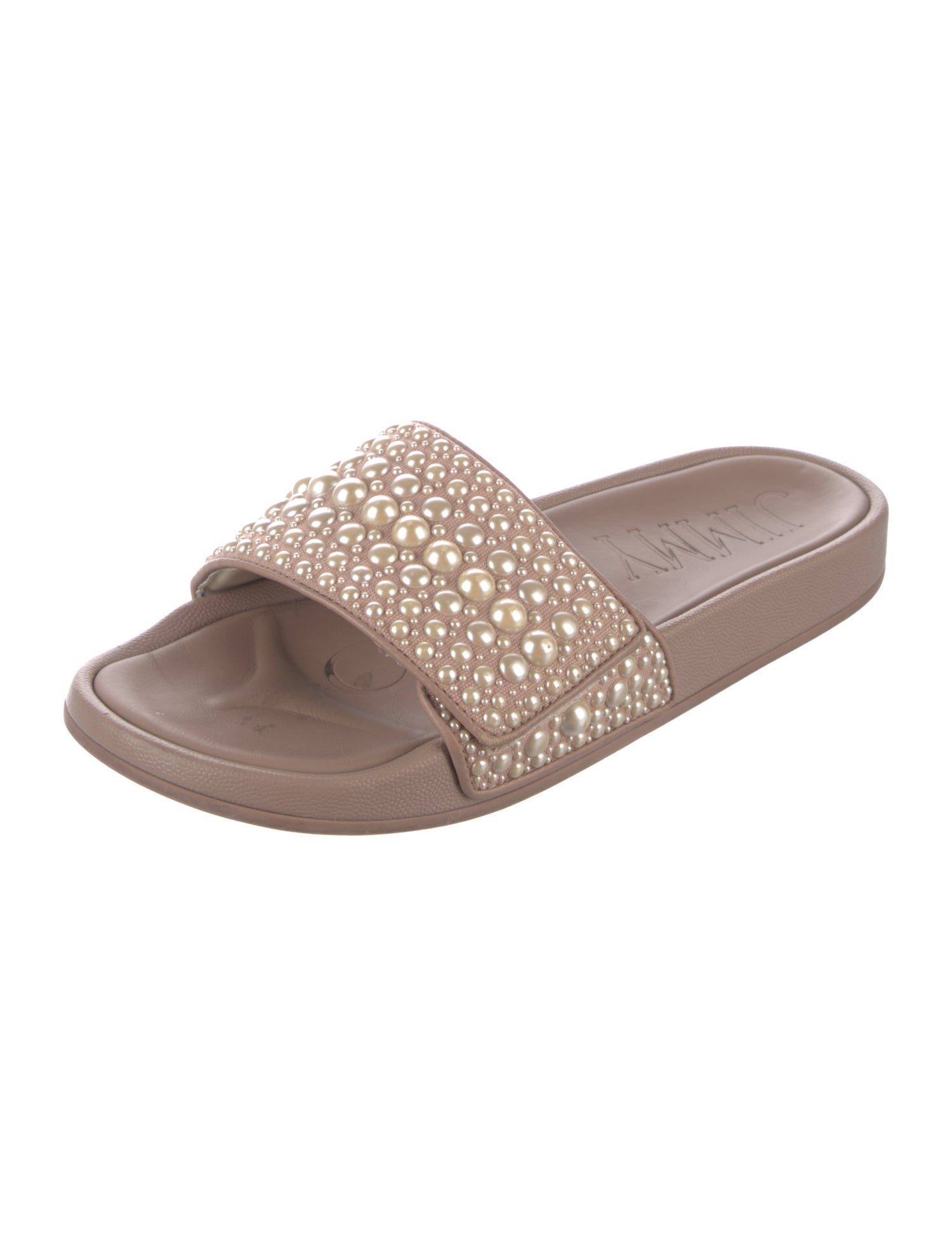 Jimmy Choo Leather Beaded Accents Slides