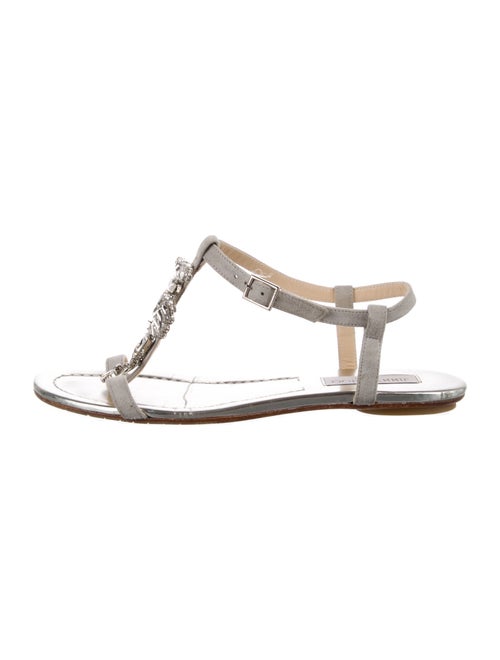 Jimmy Choo Suede Crystal Embellishments T-Strap Sandals