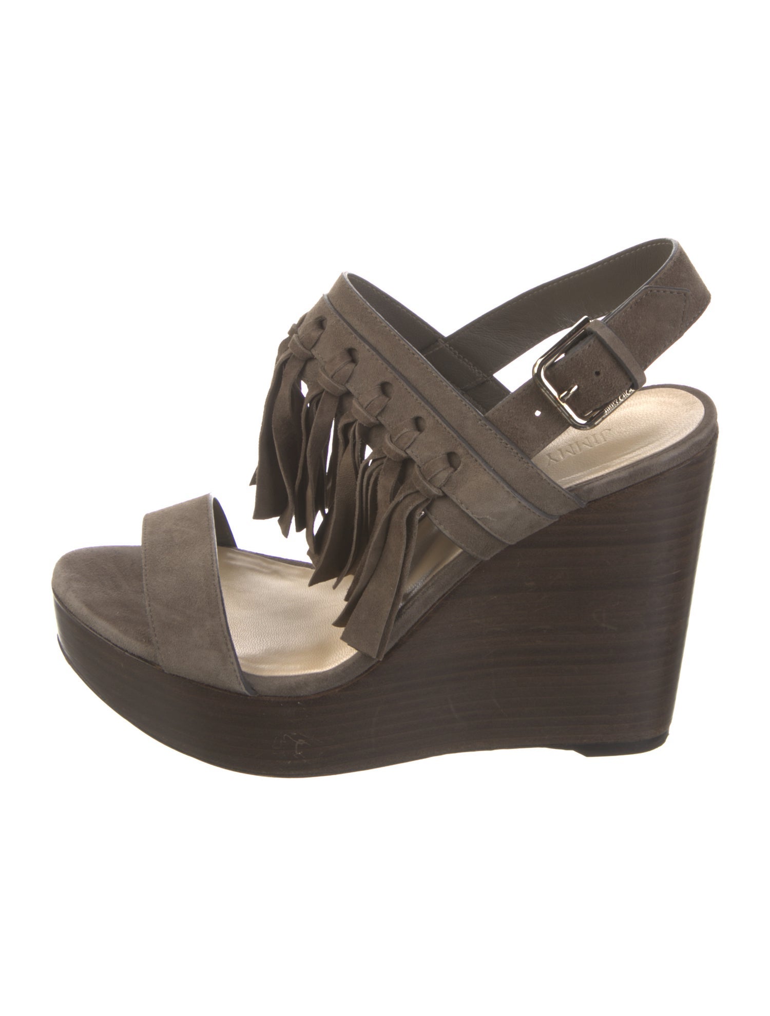 Jimmy Choo Suede Fringe Trim Accent Slingback Sandals