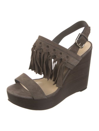 Jimmy Choo Suede Fringe Trim Accent Slingback Sandals