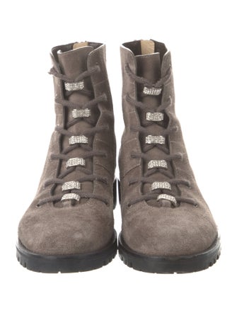 Jimmy Choo Suede Crystal Embellishments Combat Boots