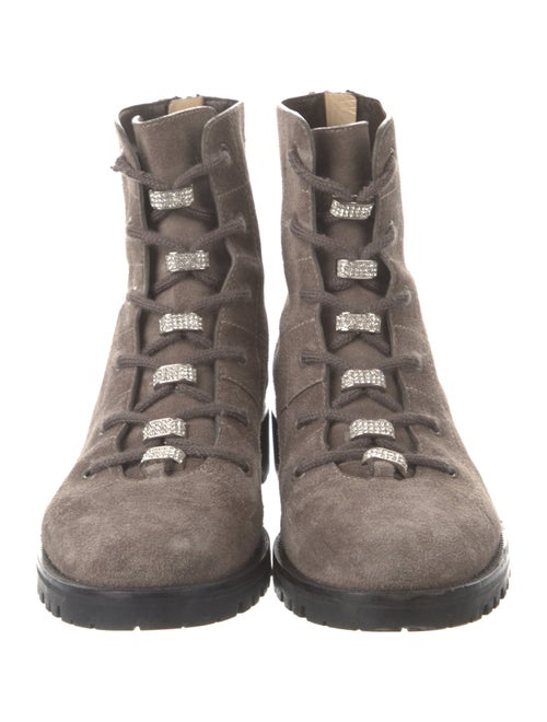 Jimmy Choo Suede Crystal Embellishments Combat Boots