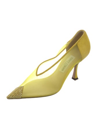 Jimmy Choo Suede Mesh Accents T-Strap Pumps