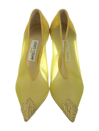 Jimmy Choo Suede Mesh Accents T-Strap Pumps