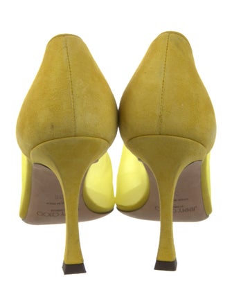 Jimmy Choo Suede Mesh Accents T-Strap Pumps