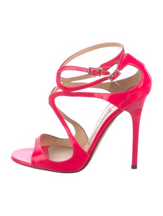 Jimmy Choo Lang En Aus Neonrosanem Lackledershocking Patent Leather Sandals