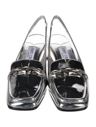 Jimmy Choo Patent Leather Chain-Link Accents Slingback Pumps