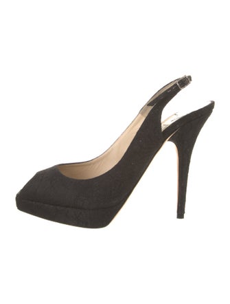 Jimmy Choo Canvas Crystal Embellishments Slingback Pumps