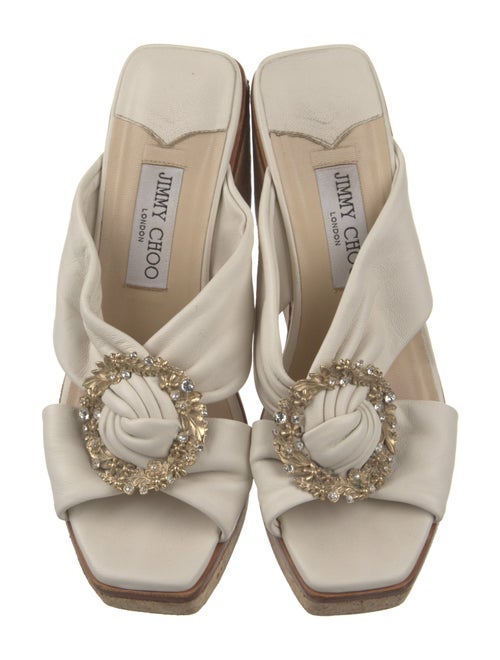 Jimmy Choo Leather Crystal Embellishments Slides
