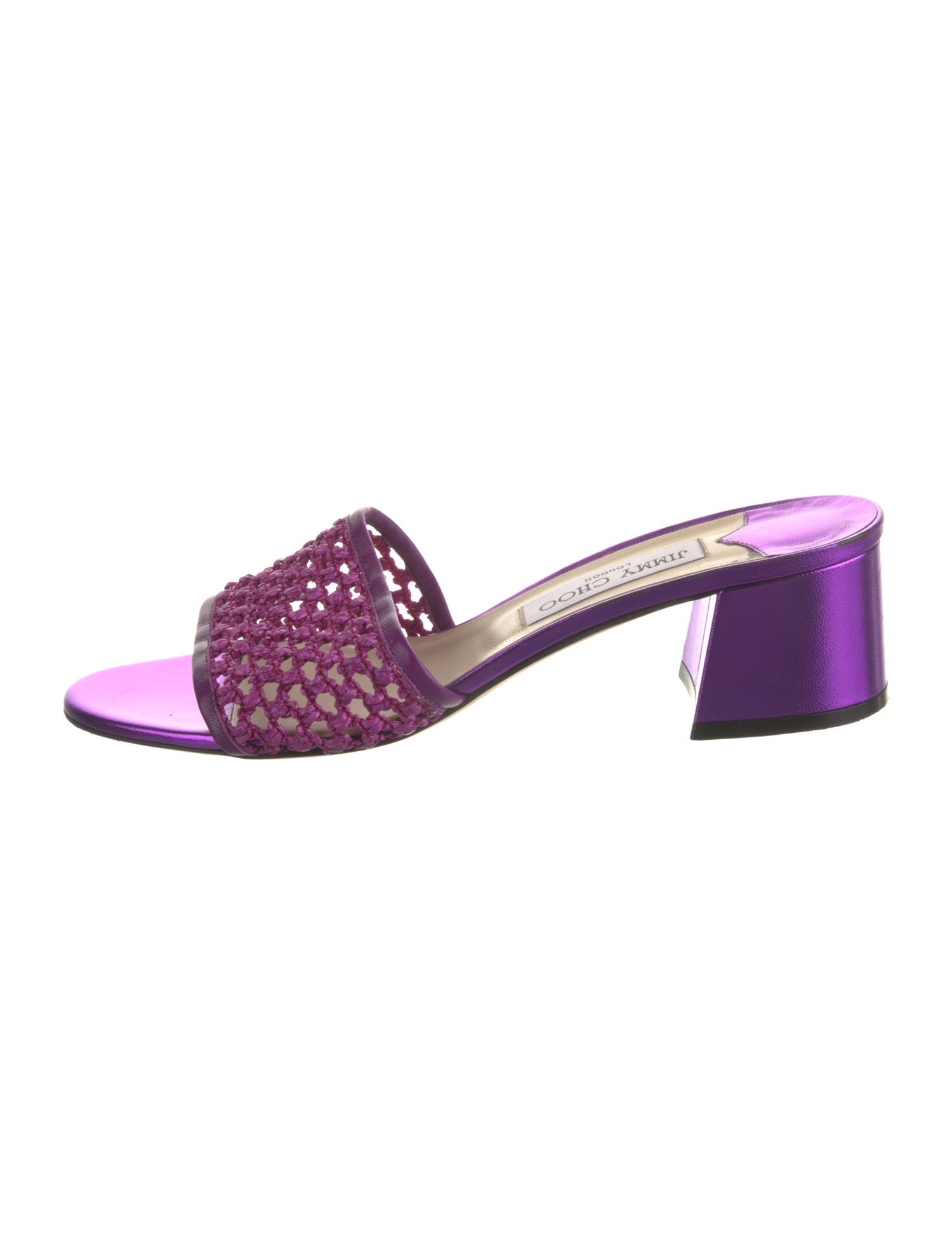 Jimmy Choo Straw Leather Trim Embellishment Slides