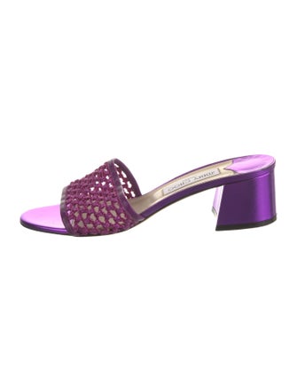 Jimmy Choo Straw Leather Trim Embellishment Slides
