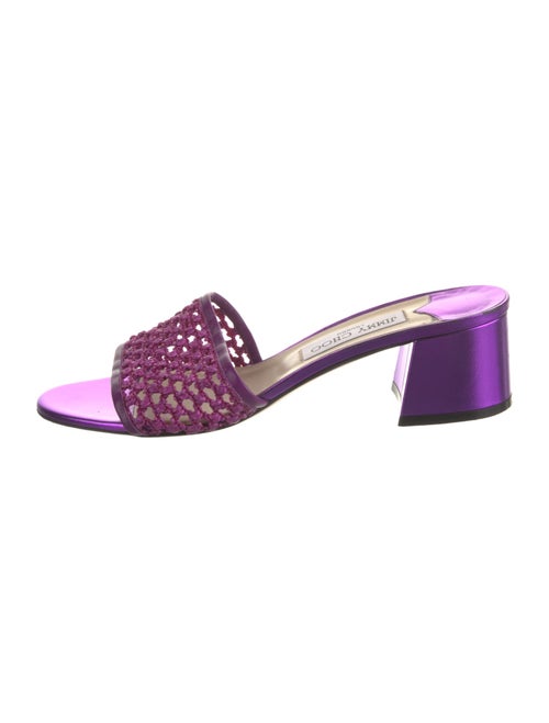 Jimmy Choo Straw Leather Trim Embellishment Slides