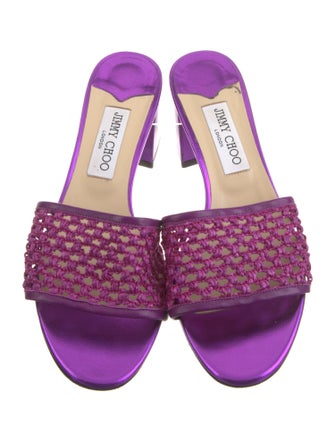 Jimmy Choo Straw Leather Trim Embellishment Slides