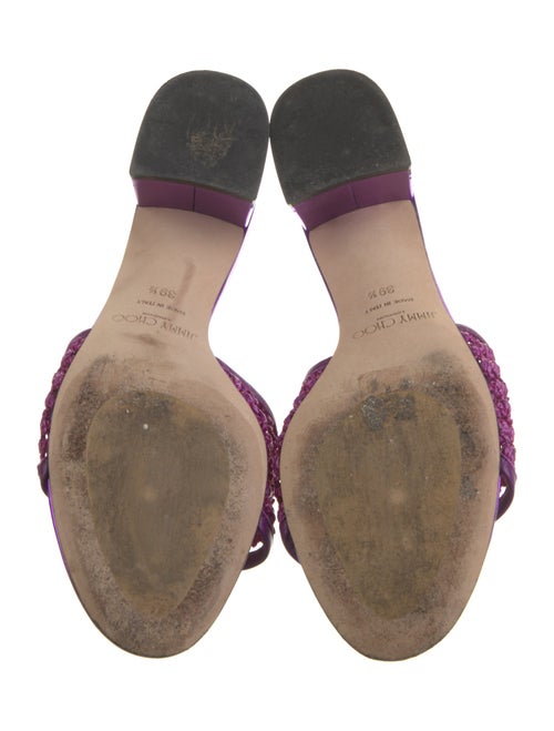 Jimmy Choo Straw Leather Trim Embellishment Slides