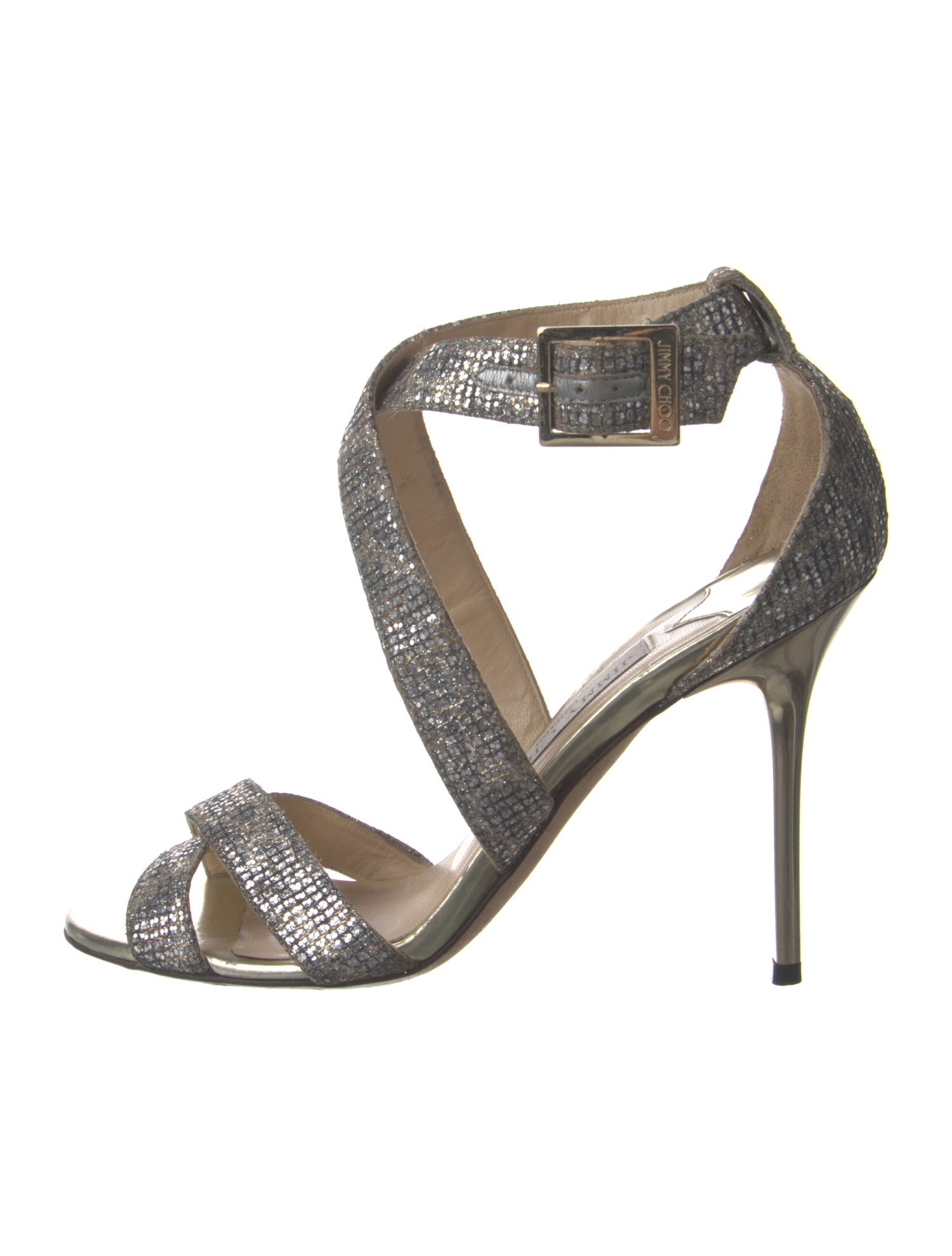 Jimmy Choo Leather Glitter Accents Sandals