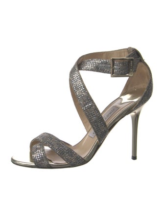 Jimmy Choo Leather Glitter Accents Sandals