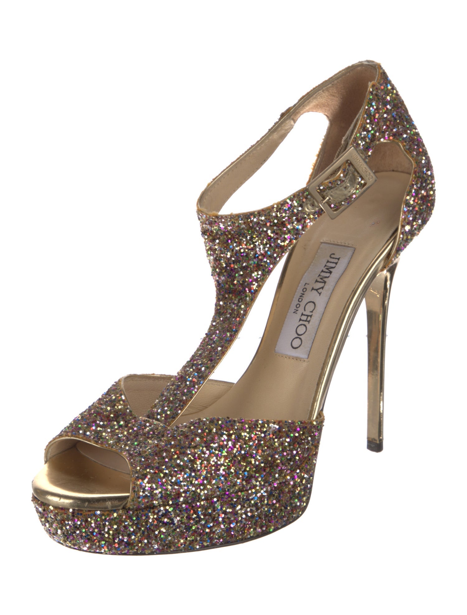 Jimmy Choo Glitter Glitter Accents T-Strap Pumps