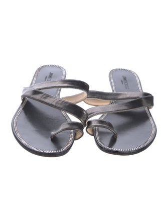 Jimmy Choo Leather Chain-Link Accents Slides