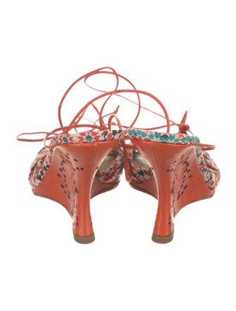 Jimmy Choo Floral Print Pleated Accents T-Strap Sandals