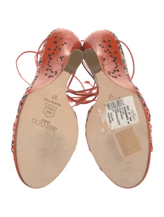 Jimmy Choo Floral Print Pleated Accents T-Strap Sandals