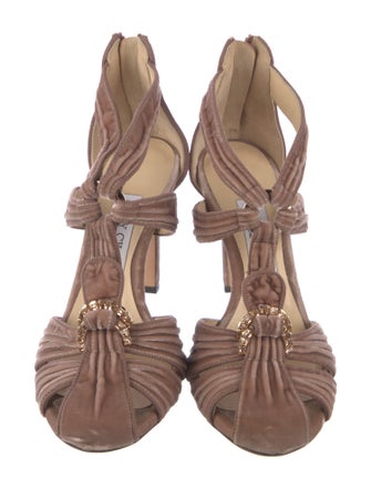 Jimmy Choo Velvet Crystal Embellishments T-Strap Pumps