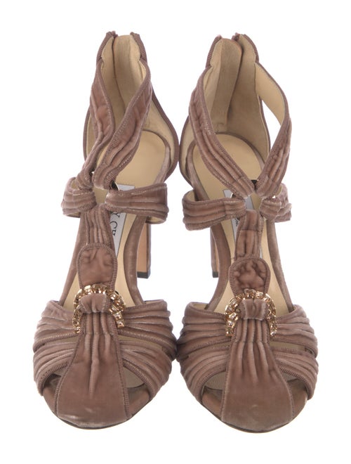 Jimmy Choo Velvet Crystal Embellishments T-Strap Pumps