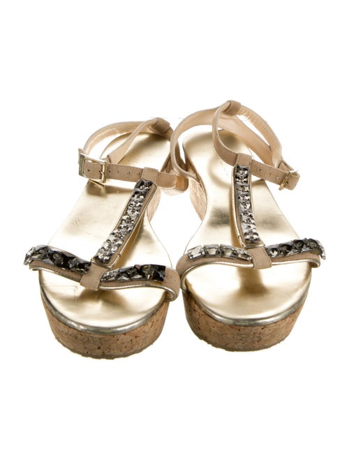 Jimmy Choo Suede Crystal Embellishments T-Strap Sandals