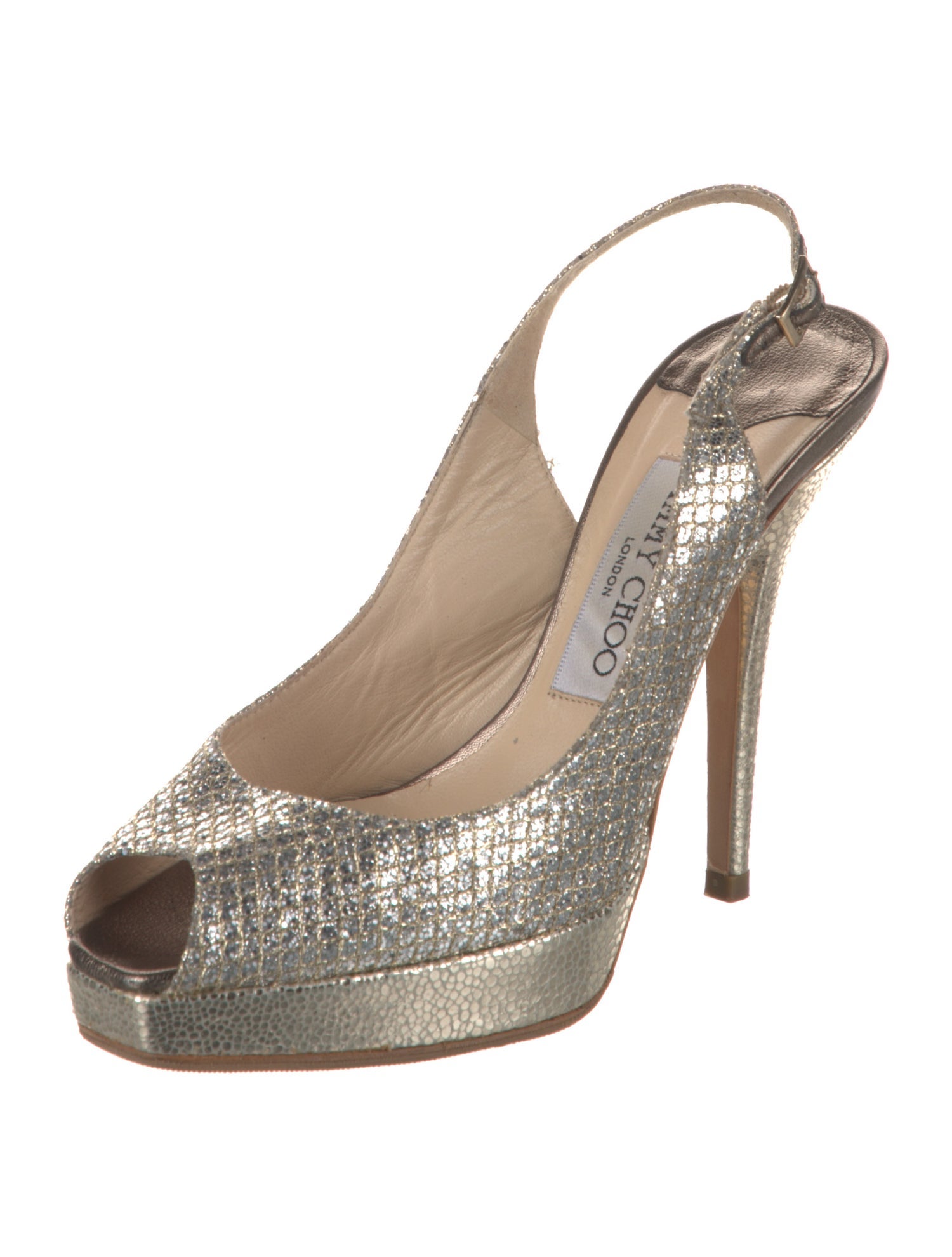 Jimmy Choo Leather Glitter Accents Slingback Pumps
