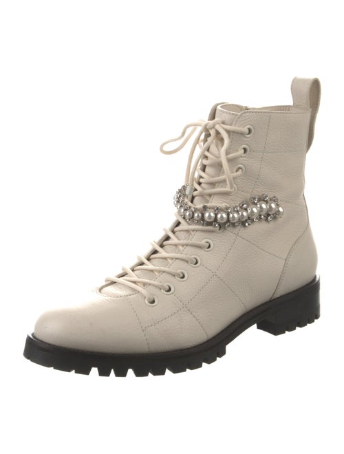 Jimmy Choo Leather Crystal Embellishments Combat Boots