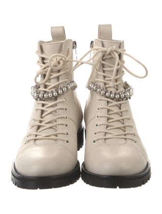 Jimmy Choo Leather Crystal Embellishments Combat Boots