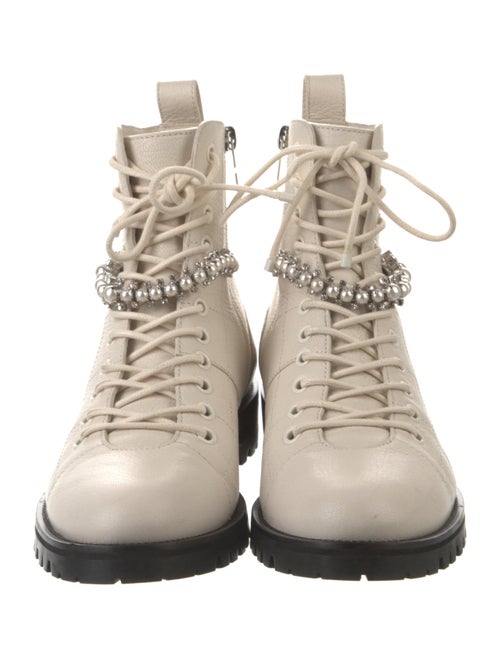 Jimmy Choo Leather Crystal Embellishments Combat Boots
