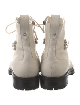 Jimmy Choo Leather Crystal Embellishments Combat Boots