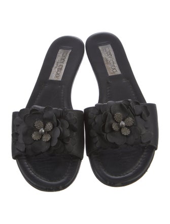 Jimmy Choo Leather Crystal Embellishments Slides