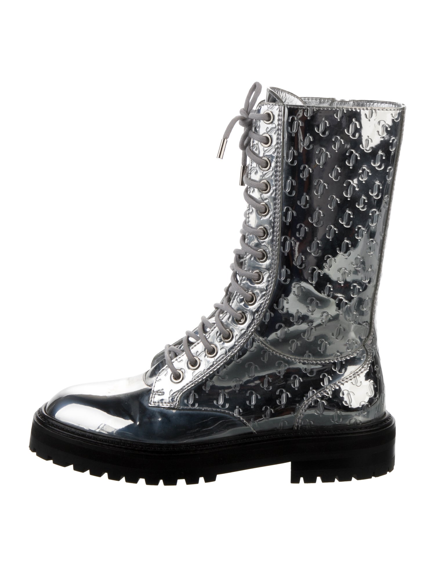 Jimmy Choo Patent Leather Patterned Combat Boots