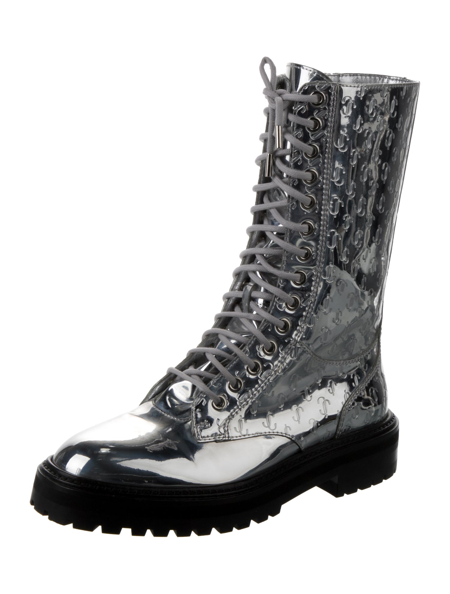 Jimmy Choo Patent Leather Patterned Combat Boots