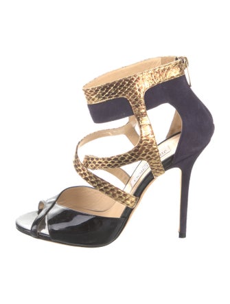 Jimmy Choo Leather Colorblock Pattern Sandals