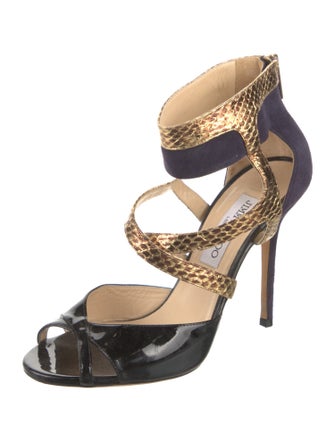 Jimmy Choo Leather Colorblock Pattern Sandals